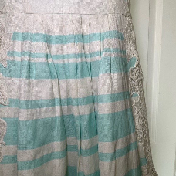 Anthropologie Moulinette Soeurs Sea Isle Dress Sz 8 Mint/IvoryStripe Lace V Nck - Picture 7 of 13